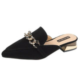 Finn Chain Pointed Toe Mule Spring Closed Toe Half Slippers Women's Low Heel Pointed-Toe Mules Shoes