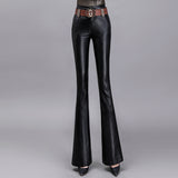 Brown Leather Pants Autumn and Winter Stretch Pants High Slimming Waist Draping Effect Trousers