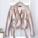 Women PU Leather Jacket Biker Motorcycle Coat Spring Leather Punk Leather Short Chic Coat