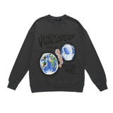 Mens Fall Outfits Vintage Floral Print Long Sleeves T-shirt Men's Loose High Street Hiphop Top