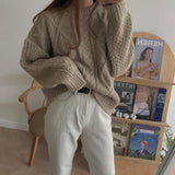 90S Outfits Winter Ins Warm Retro Twist Outer Wear round Neck Loose Pullover Knitted Sweater