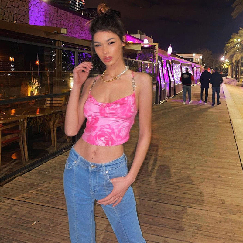 Music Festivals Rave Outfits Girls Tops Summer Women's Clothing Fashion Suspenders Sexy Backless Print