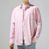 White Work Shirts Autumn and Winter White Spring and Autumn Square Collar Striped Youth Loose Cotton Shirt