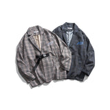 Men's Casual Suit Man Blazer Tooling Style Vintage Plaid Leisure Suit Men's Loose Lapels Suit Jacket