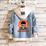 Comic Denim Jacket Bad Bunny Cartoon Printed Denim Spring and Autumn Men's Loose Jacket