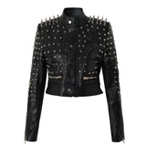 Women Leather Jacket Biker Motorcycle Coat Short Motorcycle Leather Coat