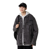 Denim Varsity Jacket Street Retro Loose Denim Jacket Men's Autumn and Winter New Washed Jacket