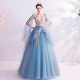 Women'S Evening Dress Ball Gown Princess Quinceanera Wedding Dresses Fashion Blue Dinner Party Stage Performance Dress