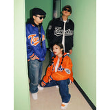 Orange Varsity Jacket Vintage Embroidered Baseball Uniform Street Jacket Winter Coat for Men and Women