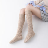 Winter Thick Knit Thigh High Socks Long Stockings Boot Solid Color Mid-Calf Length Socks Hollow Pattern Knitted Socks