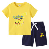 Children Pokemon Pikachu Hoodie T-shirt Shorts Two-Piece Suit Cotton