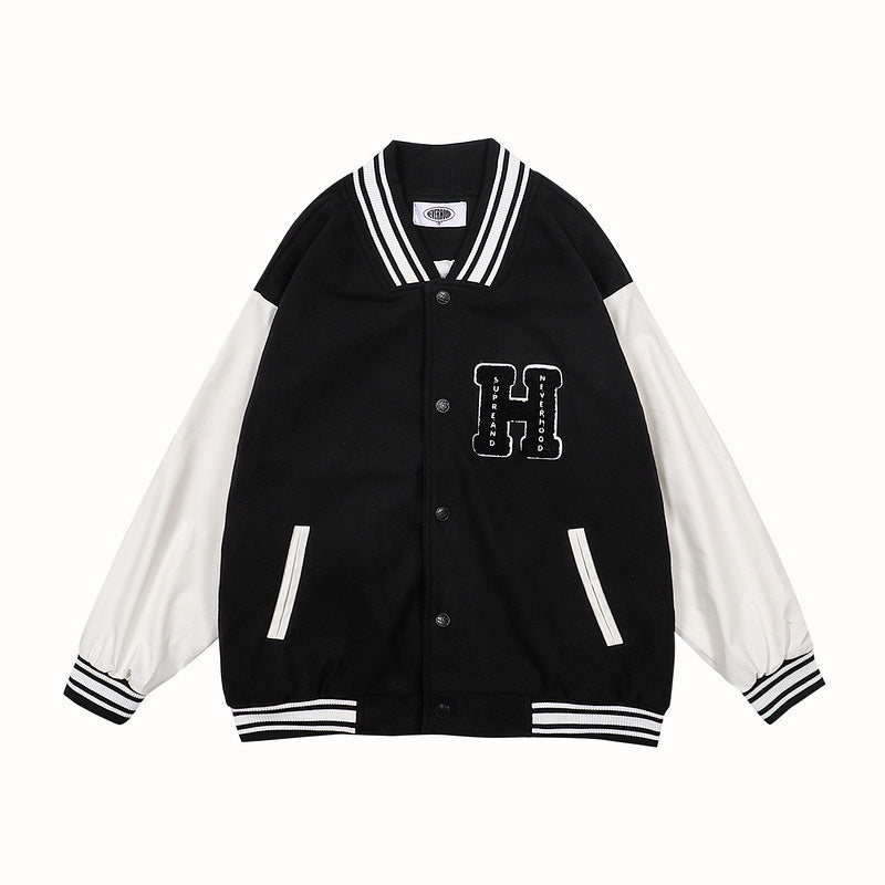 Vintage Letterman Jacket Robot Towel Embroidery Baggy Coat Men 'S And Women 'S Baseball Uniform Campus