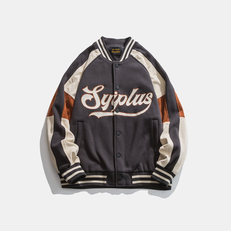 Varsity Jacket Vintage Autumn Baseball Uniform Campus Artistic Style Color Contrast Patchwork Jacket for Men