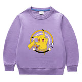 Children Pokemon Pikachu Hoodie Spring and Autumn Solid Color round Neck Sweater Long Sleeve Cotton