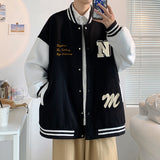 Blue Varsity Jacket Fall Winter Men Autumn Printed Baggy Casual Jacket Couple Baseball Uniform Coat