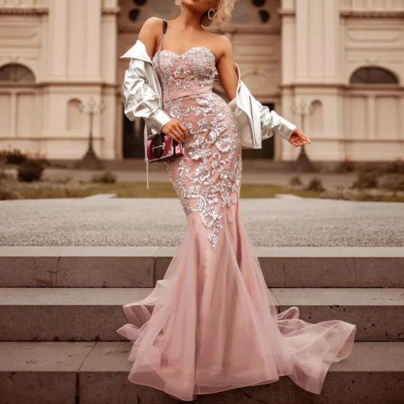 Bohemian Chic Wedding Guest Dress Slim Waist Fishtail Banquet Fashion Evening Dress Sexy