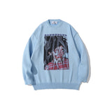 Mens Fall Outfits Retro Alphabet round Neck Knitted Jacket Oversize Pullover Sweater for Men and Women