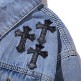 Men Denim Coat Jean Jackets Cross Patch Washed Denim Jacket Men Loose Lapels Jacket Denim Coat