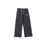 Mens Fall Outfits Vintage High Street Cross Graffiti Printing Jeans Men and Women Straight Loose-Fitting Wide-Leg Trousers