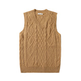 Men Sweater Vest Solid Color Sweater Vest Men's Loose V-neck Sleeveless Sweater BF Idle Style Waistcoat Vest