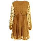 Women Fall Outfits Autumn Winter Skirt V-neck Long Sleeve Mesh Dress