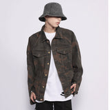 Men Denim Coat Jean Jackets Tooling Style Camouflage Denim Jacket Men's Loose Lapels Jacket Autumn Denim Coat