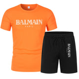 Balmain T Shirt & Sweatpant 2 Piece Set Men's Sport Suit Casual Shorts Short Sleeve