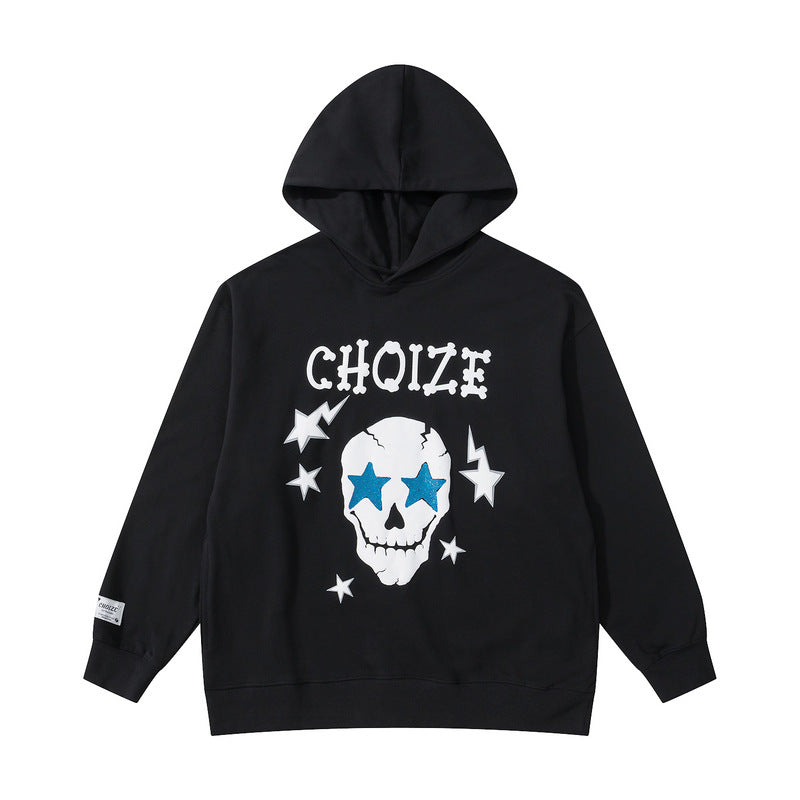 Mens Fall Outfits Hooded Sweater Men's and Women's Autumn Casual Contrast Color Skull Puff Print Coat