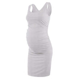 Maternity Clothes Dress round Neck Sleeveless Solid Color Maternity Dress