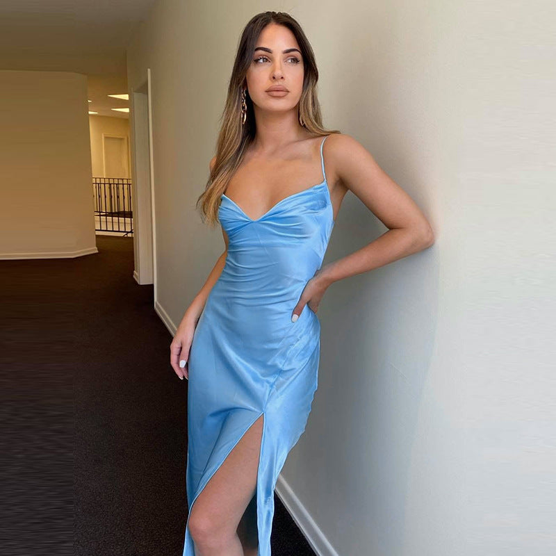 Cocktail Party Dresses Suspender Dress Spring and Autumn Solid Color Dress