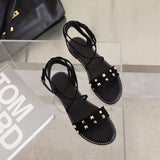 Flat Dress Sandals Summer Square Heel Rivet Plus Size Hollow-out Buckle Casual Sandals