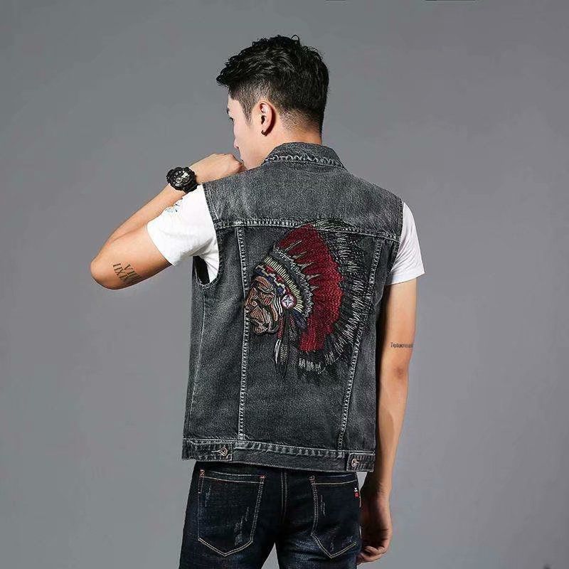Men Denim Jacket Spring and Autumn Embroidered Denim Jacket Men's Retro Casual Jacket