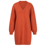 Women's Fall Outfits Sweater Women's Autumn and Winter V-neck Long Sleeve Midi Knitted Dress