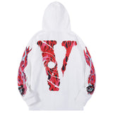Skull Vlone Hoodie Flame Skull Velvet Padded Hooded Sweatshirt Male