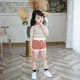 Summer Tops2021ins Hollow Out Children's Striped Knitted Short Sleeve Round Neck T-shirt