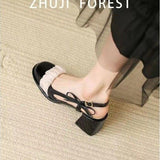 Nude Block Heel Peep Toe Mary Jane Women's Shoes