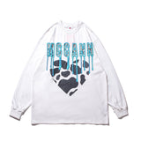 Mens Fall Outfits Paisley Love Cow Puff Print Long Sleeve T-shirt Men and Women Autumn Couple's Tops