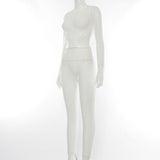 Spring Sexy round Neck Midriff Outfit Long Sleeve Slim-Fit Hollow-out Ankle-Tied Mesh Jumpsuit