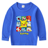 Children Pokemon Pikachu Hoodie Spring and Autumn round Neck Long Sleeve T-shirt Cotton