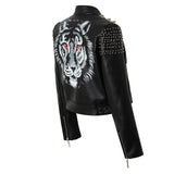 Women Leather Jacket Biker Motorcycle Coat Large Size Leather Jacket Women's Spring and Autumn Jacket Slim-Fit Leather Coat