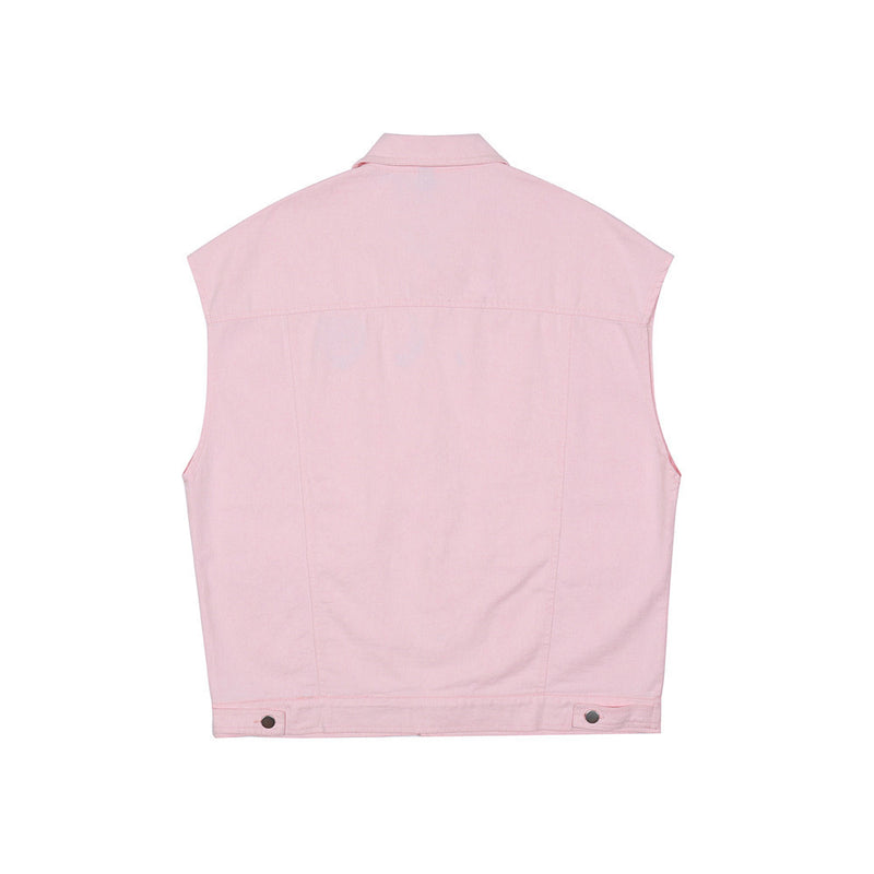 Men Sweater Vest Simple Love Embroidered Frock Vest Coat Men's Loose Lapels Sleeveless Jacket Vest