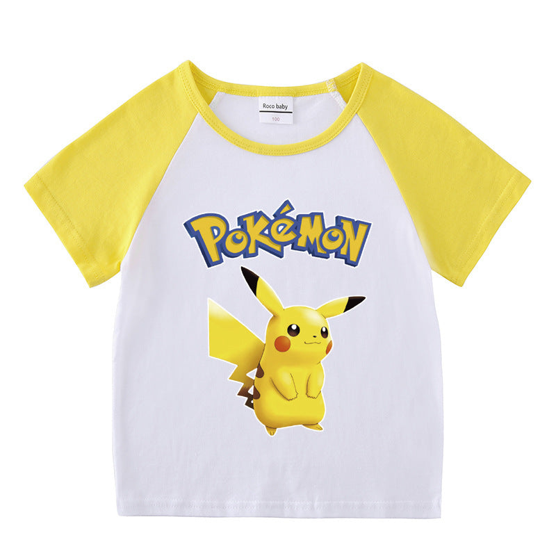 Children Pokemon Pikachu T Shirt Summer Clothing Short Sleeve T-shirt Cotton Leisure Sports