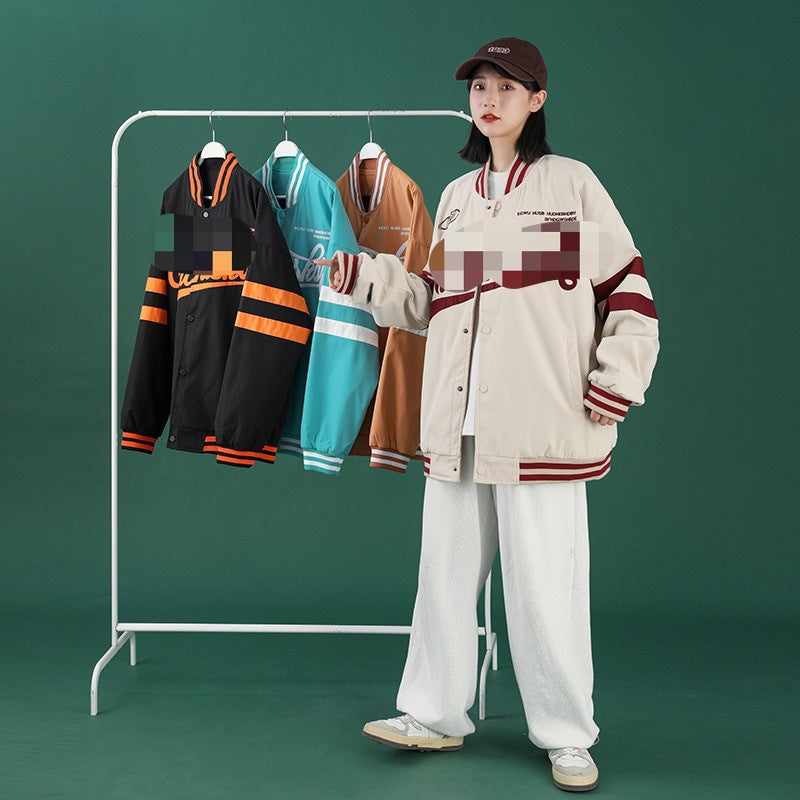 Black Varsity Jacket Autumn Flying Baseball Uniform Jacket Coat Boys and Girls Couple Rib Embroidery Neutral