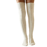 Winter Chunky Cable Thick Knit Thigh High Socks Long Stockings Boot Knitted Socks over the Knee Lengthened Stockings