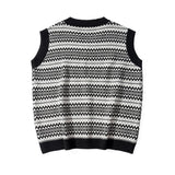 Men Sweater Vest Contrasting Color Jacquard Sweater Vest Vest Men's BF Idle Style Loose V-neck Sleeveless Sweater Coat