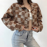 Brown Cropped Varsity Jacket Lapel Short Jacket