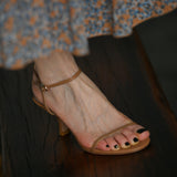 Nude Block Heel Peep Toe Retro Simple Stiletto Sandals