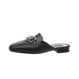 Finn Chain Pointed Toe Mule Rhinestone Bow Ferrule Half Slippers Faux Leather Women's Shoes