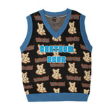 Men Sweater Vest Cartoon Bear Jacquard Sleeveless Sweater Vest Men's Loose V-neck Sweater Vest Coat