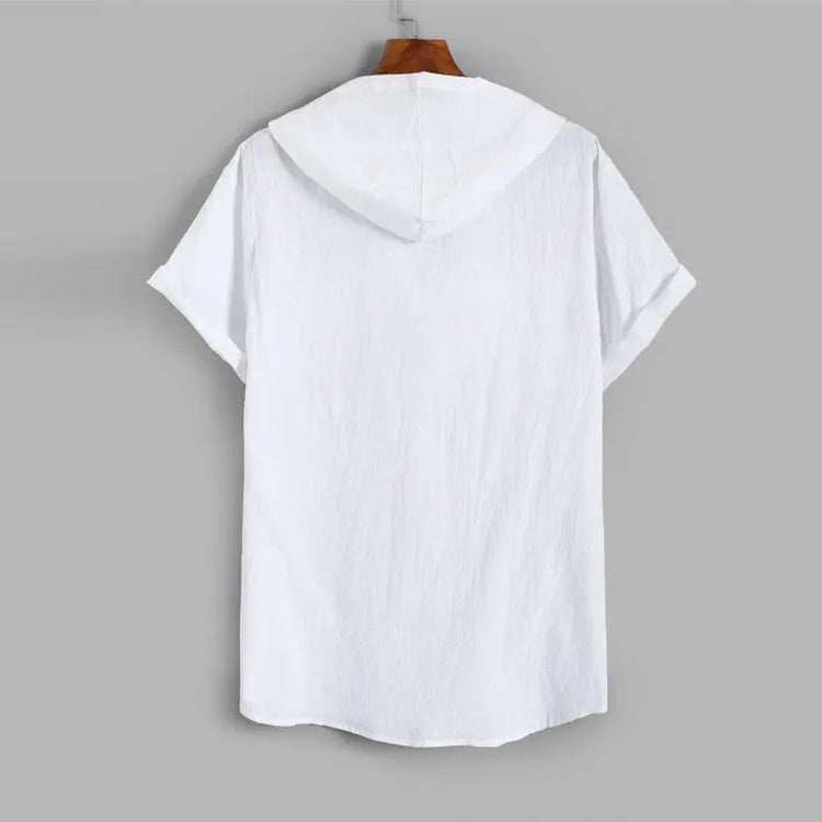 Men Hawaii Shirts Men's Solid Color Cotton Linen Short Sleeve